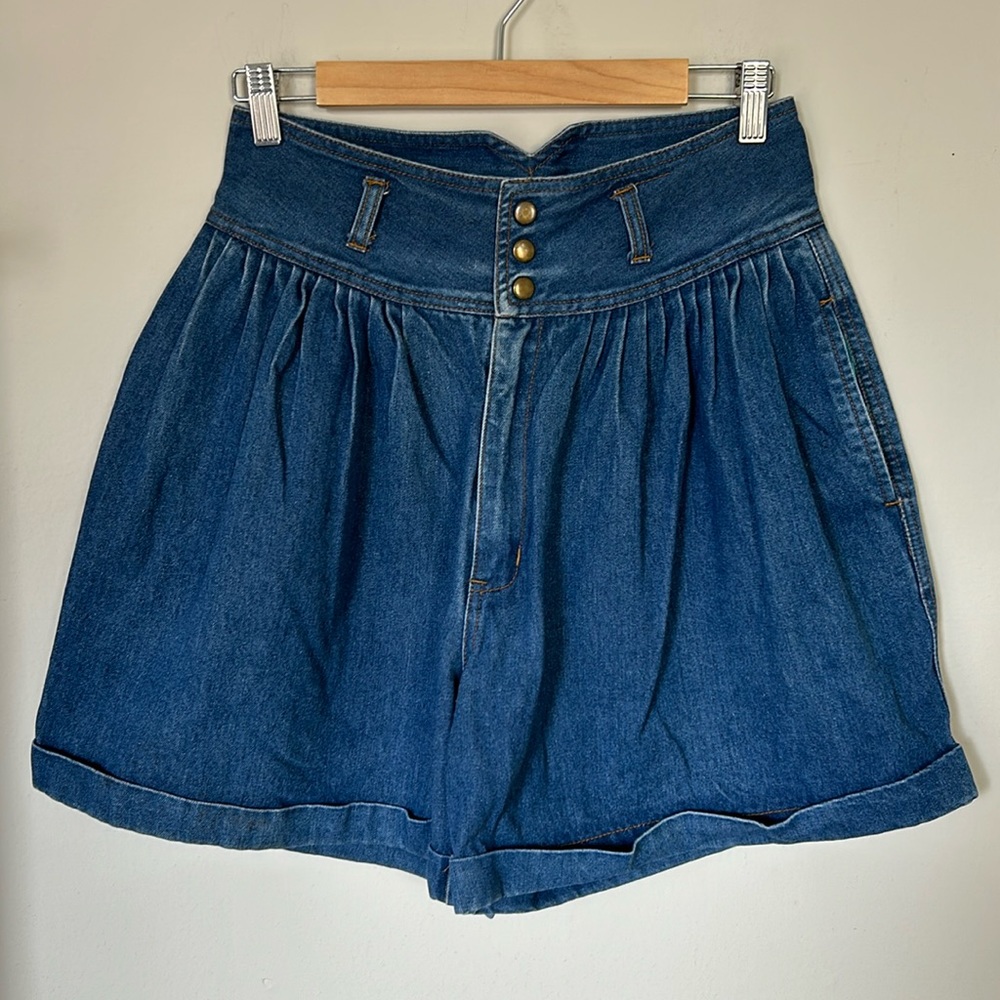 Pleated Blue Baggy Denim Shorts